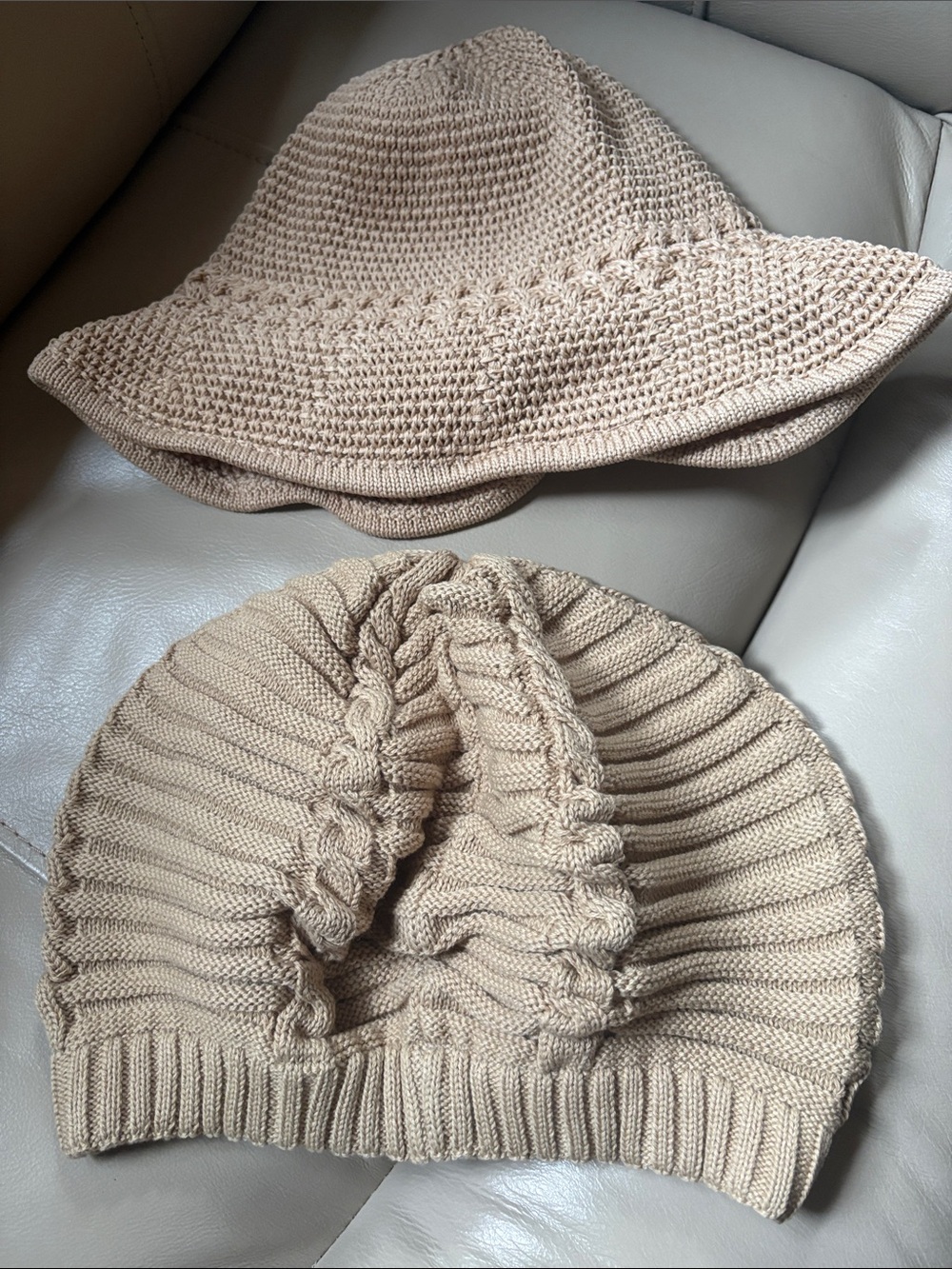 2 Beige Knit Hats